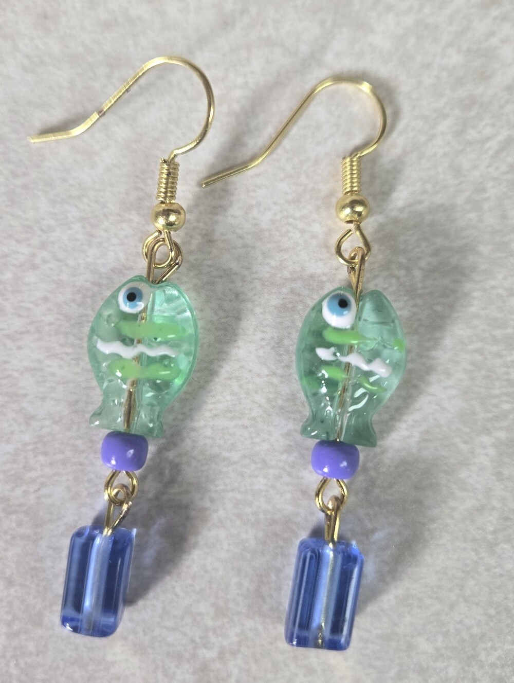 Handmade Green Glass Fish Earrings Coastal Beach